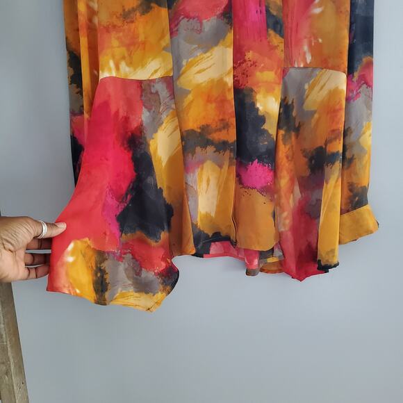 Investments Multicolor Long Sleeve Sheer Flounce Bottom Button Down Top Size XL - Picture 3 of 7